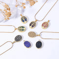 HOVANCI Simple Fashion Natural Stones Necklace Drop Oval Crystal Stainless Steel Family Tree Necklace