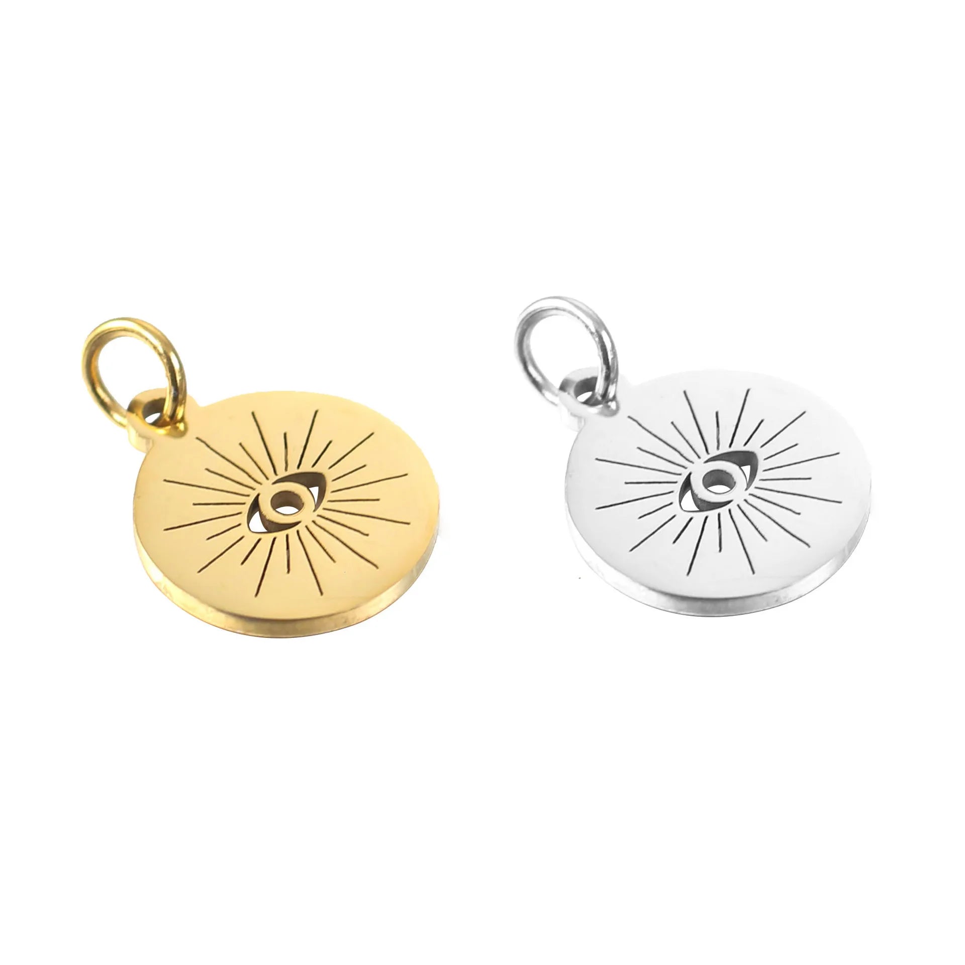 18K Gold Plated Stainless Steel Flat Eye Charm Delicate Size Evil Pendant