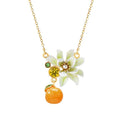 New New Copper Plated Real Gold Gardenia Enamel Fruit Flower Sweet  Collarbone Chain Set for Women Female