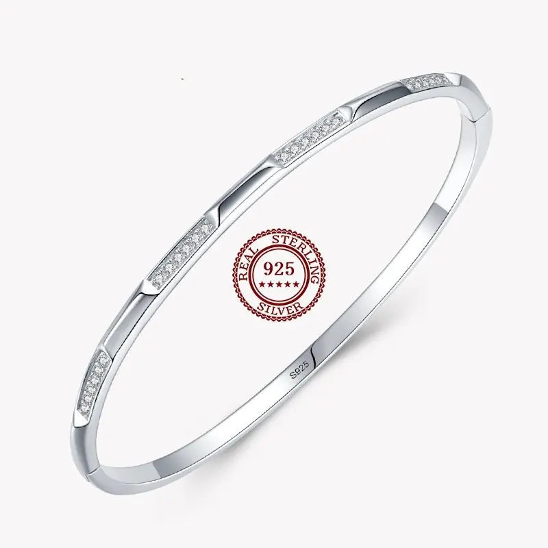 Fashion 925 Sterling Silver Jewelry Single Cuff Bracelets Bangles Pave Zircon for Women Girls Bracelets & Bangles