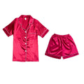 Pajamas Women's Silk Shorts Short Sleeve Cardigan Lapel Solid Color 10 Color Home Service Set Nightdress