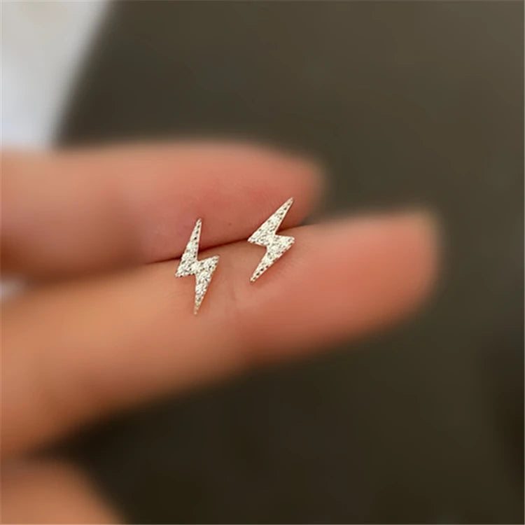 Hot Sales Sterling Silver 14k Gold Plated Zircon lightning Stud Earrings