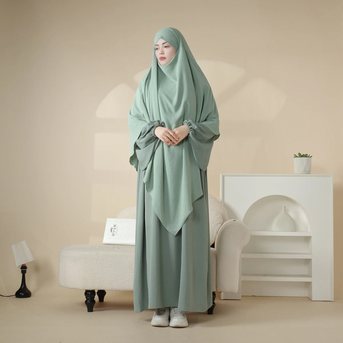 New Fashion Design Plus Size Modest Muslim Lightweight Polyester Abaya Set Two Layers Khimar Islamic Clothing for Spring Autumn MegaBDM