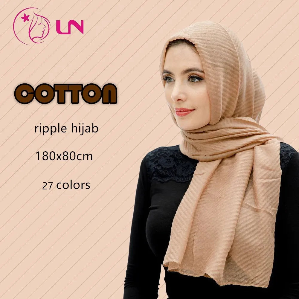 Lanna Malaysia Muslimah Crinkle Viscose Pleated Cotton Ripple Hijab Shawl for Women Head Scarf