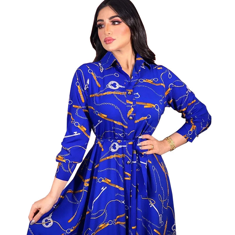 Euramerican Fashionable Women's Maxi Dress Indonesia Retro Muslim Fashion Print Large Swing Skirt Lehenga Choli Party Wear