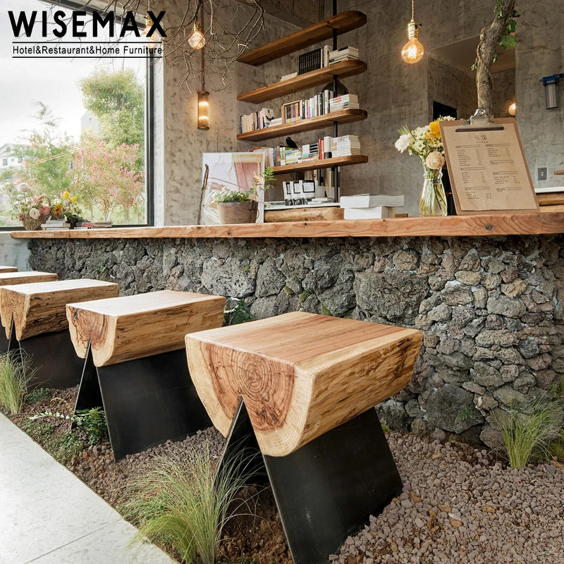 WISEMAX FURNITURE Minimalist Living Room Furniture Natural Solid Wood Top Metal Frame Foot Stool Rectangle Ottoman for Home