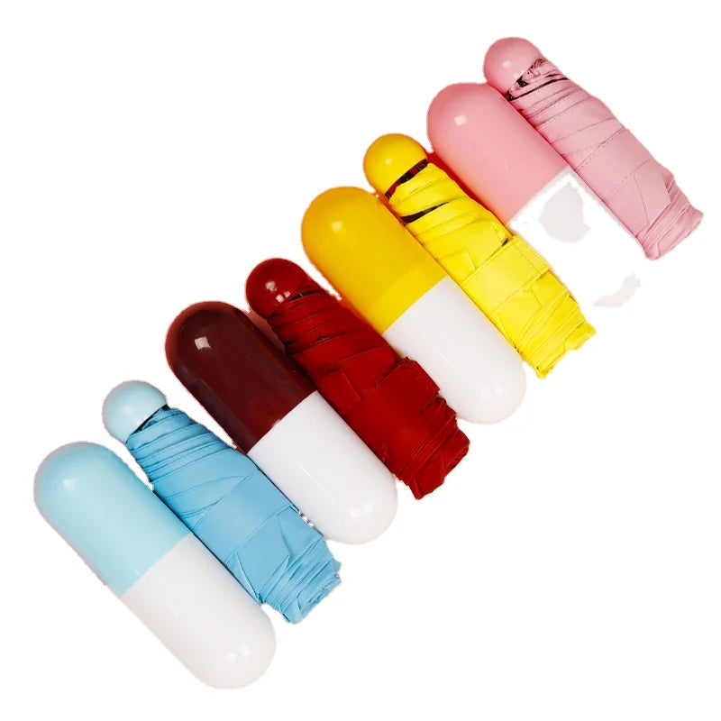 Compact 5-Folding Pocket Mini Umbrella with Cute Capsule Case Small Umbrella in Case-for Promotions