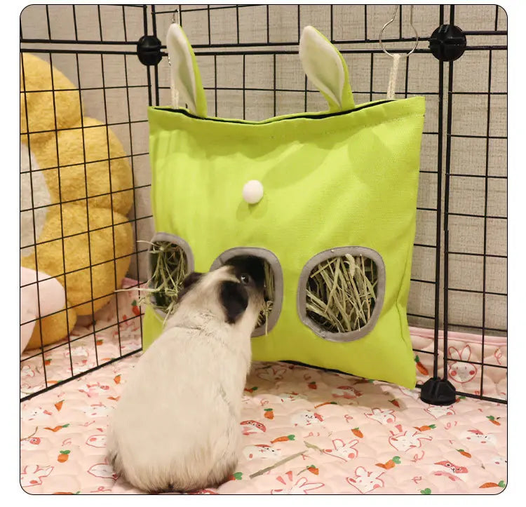 USMILEPET New Arrival Canvas Rabbit Hay Feeder Bag Hanging Feeder Storage for Small Animal Chinchilla Rabbit
