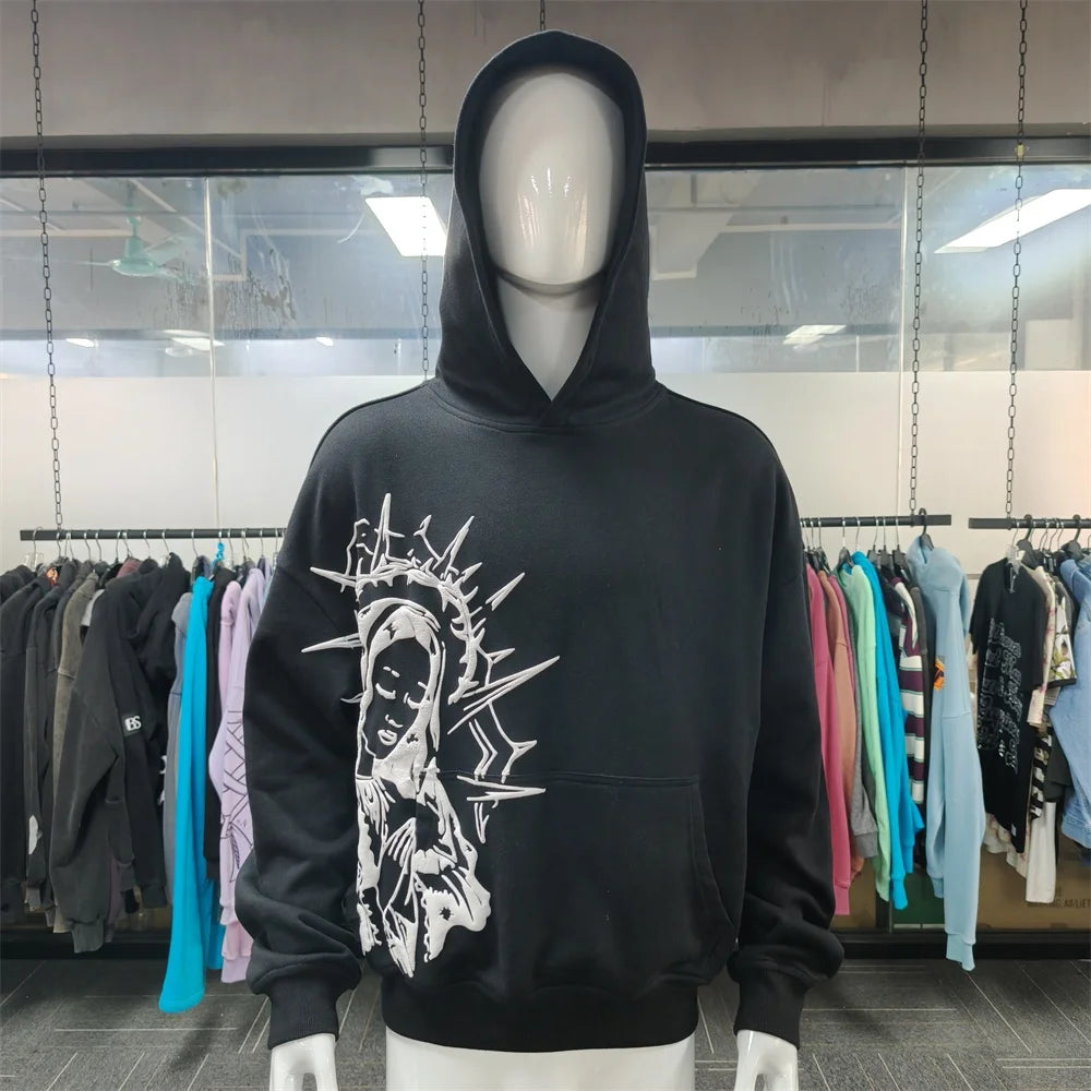 Custom Logo Puff Printing Full Zip up Hoodie High Quality 100% Cotton French Terry Streetwear Pullover Sweatshirt Zipper Hoodie