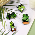 Wholesale Black Cat Brooch Custom Cat in Green Potted Plant Cute Fun Metal Cartoon Lapel Badge Soft Enamel Pin Bag Accessories
