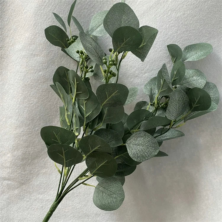 Q-1394 Wholesale 51cm 9 Forks Artificial Eucalyptus Leaves Branch Faux Greenery Stems for Home Wedding and Floral Decoration