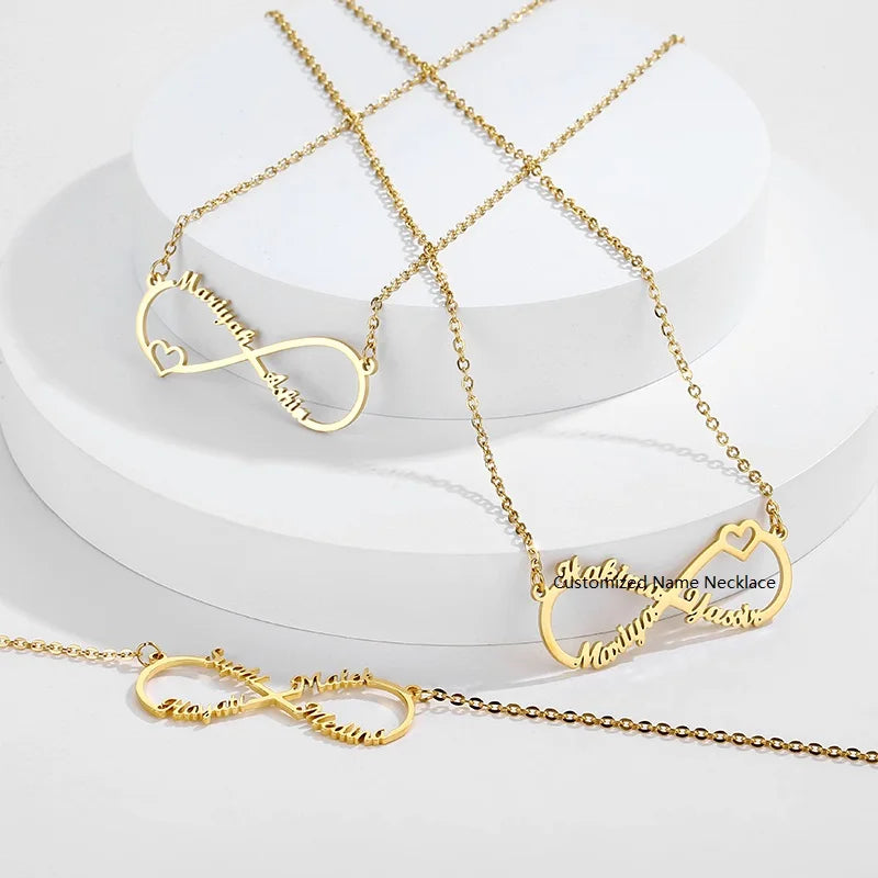 Name Necklace with Heart Friend Family Nameplate Necklaces Personalize Infinite Stainless Steel Jewelry Fashion Body Jewelry
