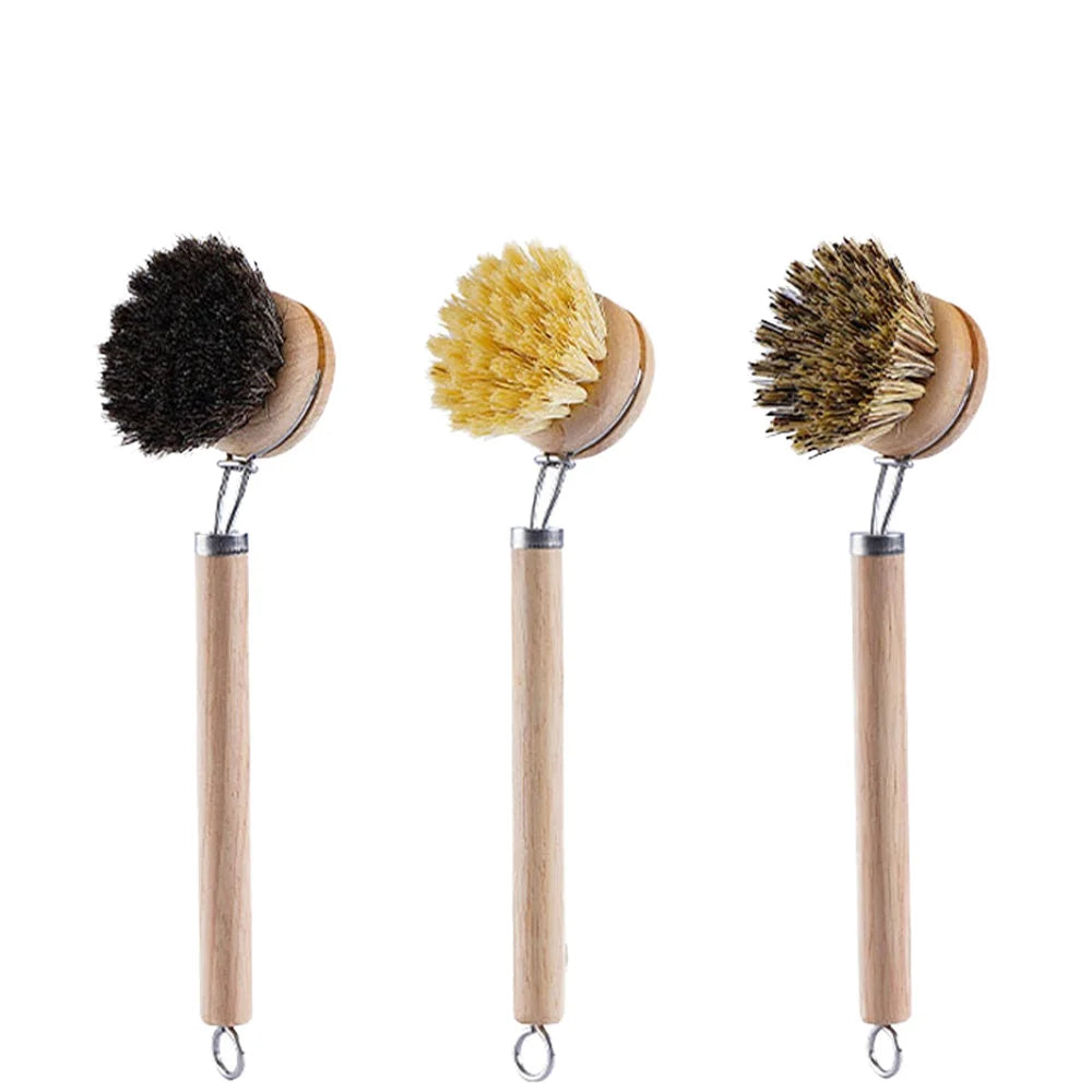 Sisal Beech Wood Long Handle Cleaning Brush Dish Bowl Washing Kitchen Household Tool