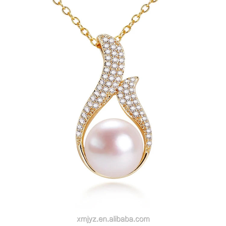 Certified 2022 Boutique Micro-Inlaid Craft Natural Freshwater Pearl Necklace Feather Pearl Pendant 18K Gold-Plated Color