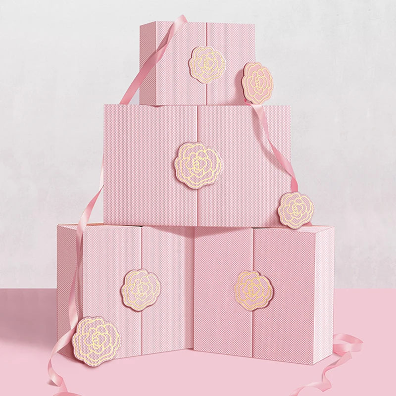 Luxury Pink Mystery Gift Box with Double Opening Custom Logo Embossing Wholesale Set Packaging Magnetic Closure Luxury Design