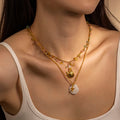 Trendy 18K Gold Plated Stainless Steel Ocean Series Summer Beach Jewelry Starfish Shell Chunky Pendant Necklace for Girls