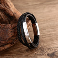 Handmade Simple Design Man Leather Braided Bracelet Custom Engraved Name Date Men Bracelet