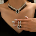DAIHE Set-3352 Luxury Dinner Dress Jewelry Black Royal Blue Jewel Earrings Necklace Set