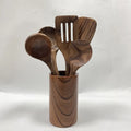 LNJZ01 6pcs Pack Kitchen Utensils Set with Holders Cooking Equipment Gadgets Durable Non Stick Natural Teak Wood Kitchen Tools