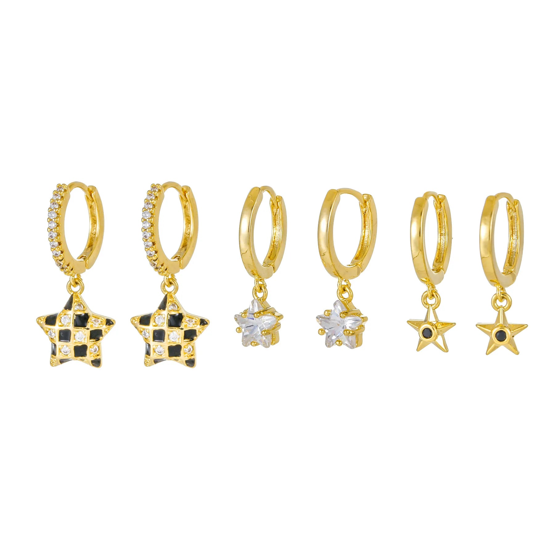 New Design Fashion Five-Pointed Star Ear Buckle 18K Gold Plated Zircon Earrings Set Exquisite Brass Earrings Set for Women