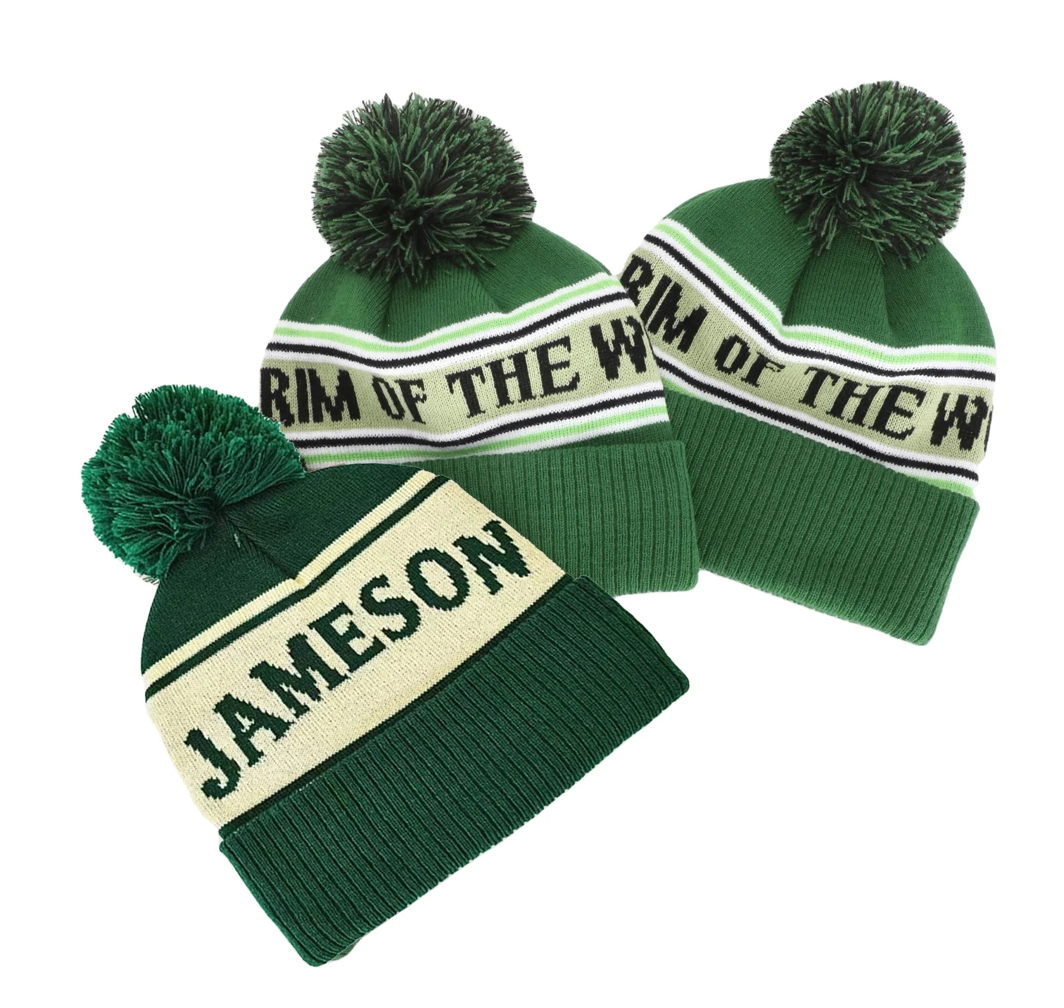 Wholesale Custom Men 100% Acrylic Knitting Hat Striped Pom Pom BeanieLow MOQ Cuff Jacquard Sports Beanie Cap