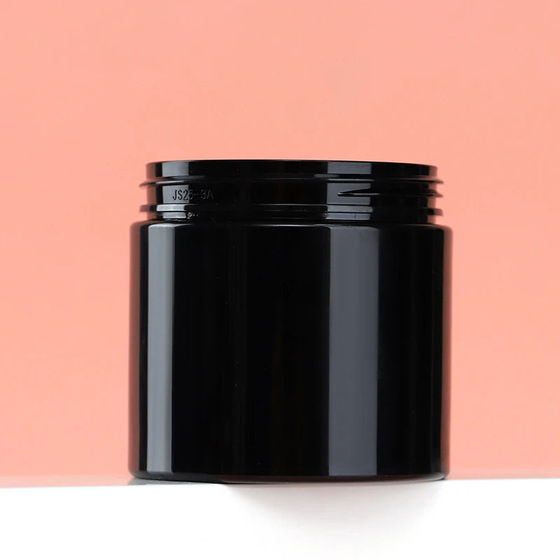 Stock Cosmetic Packaging PET Plastic Screw Top 200ml Bright Black Skin Care Jar for Eye Cream Makeup Remover & Body Lotion Scrub