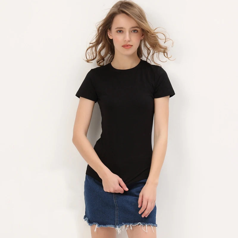 Customized Logo Women's T-shirt Short Trendy Tops Plain Shirts Print 100% Cotton Designer Ladies for Women Casual Custom T-shirt