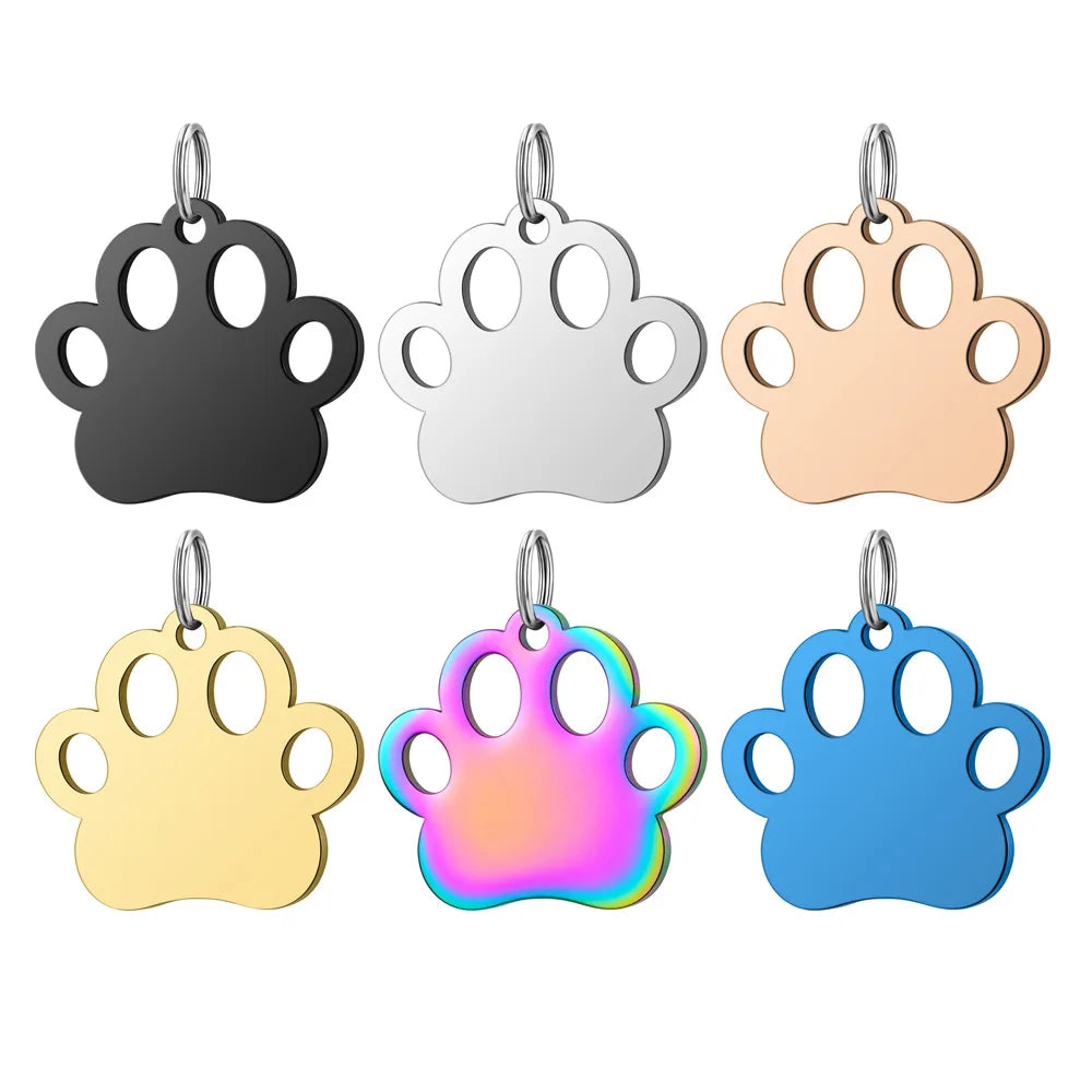 Stainless Steel 18K Gold Plated Pet Jewelry Findings Engravable Logo Hollow Cat Dog Paw Blank Pendant Fashion Charms
