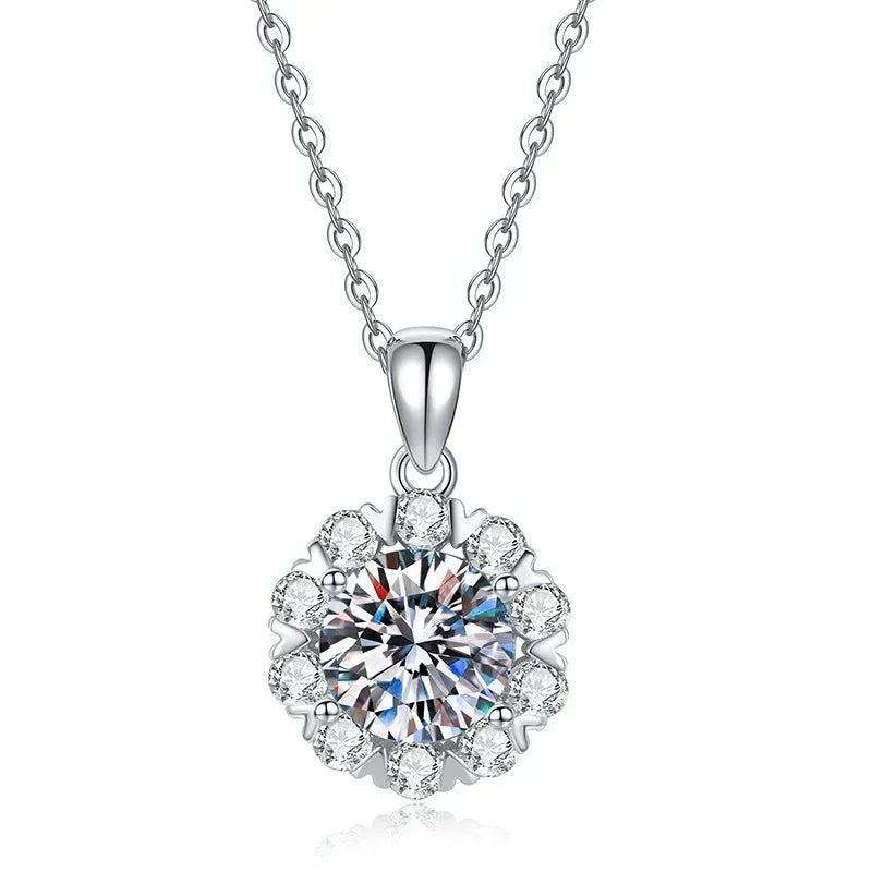 2Carat Moissanite Necklace for Women S925 Sterling Silver Pendant with Plum Flower Chain New Feminine Fashion Accessory