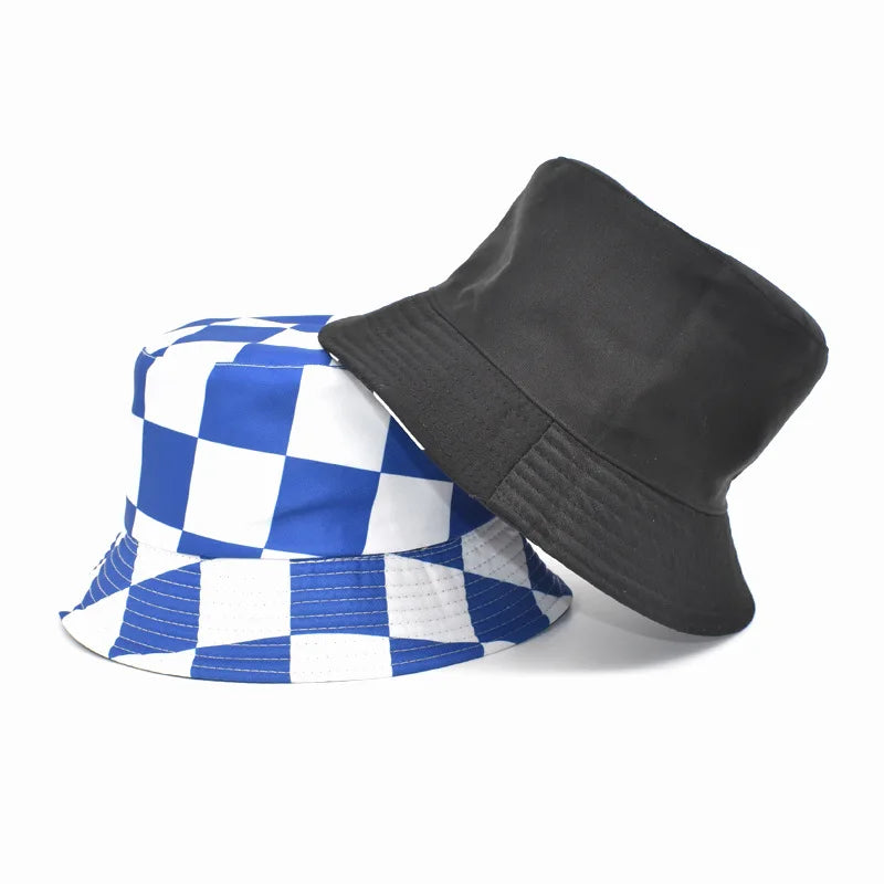Cusotom Logo Form All Over Printing Reversible Plaid Fishman Hats Outdoor Bucket Hat