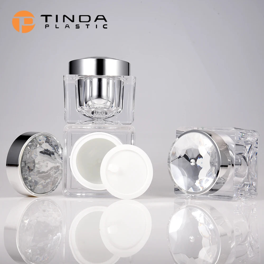 Cosmetic Containers Cream Jar Double Wall Silver Square Recyclable Plastic Acrylic Luxury Packaging 50g Skin Care Lotion