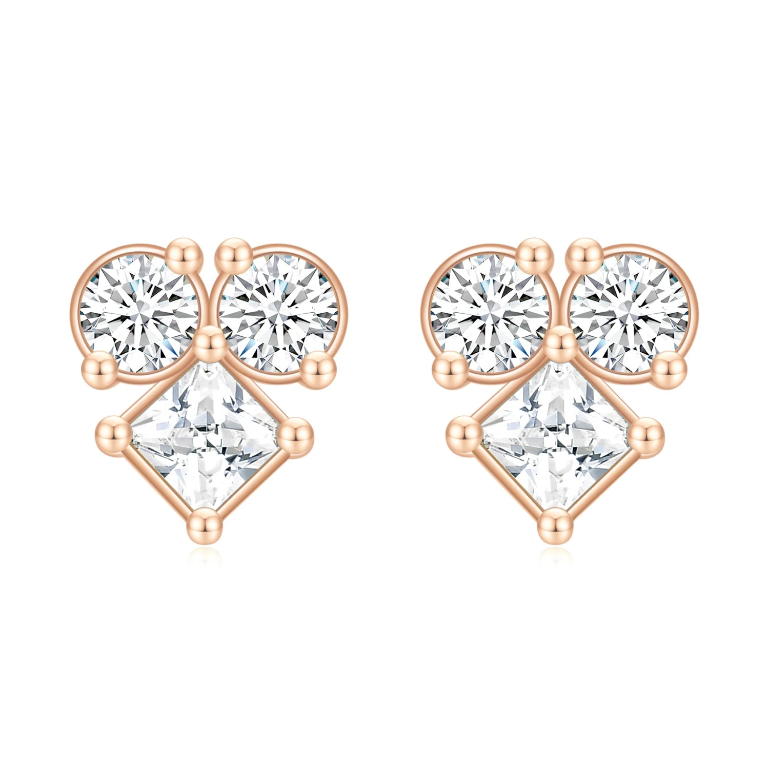 OL0957 Abiding Shield Tarnish Free Gold Plated Round VVS1 DEF Color Moissanite Diamond Sterling Silver Stud Earrings