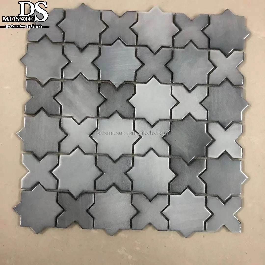 Decor Back Splash Kitchen Tiles Mosaic 3D Grey Star Ceramic Mosaic Shower Tiles