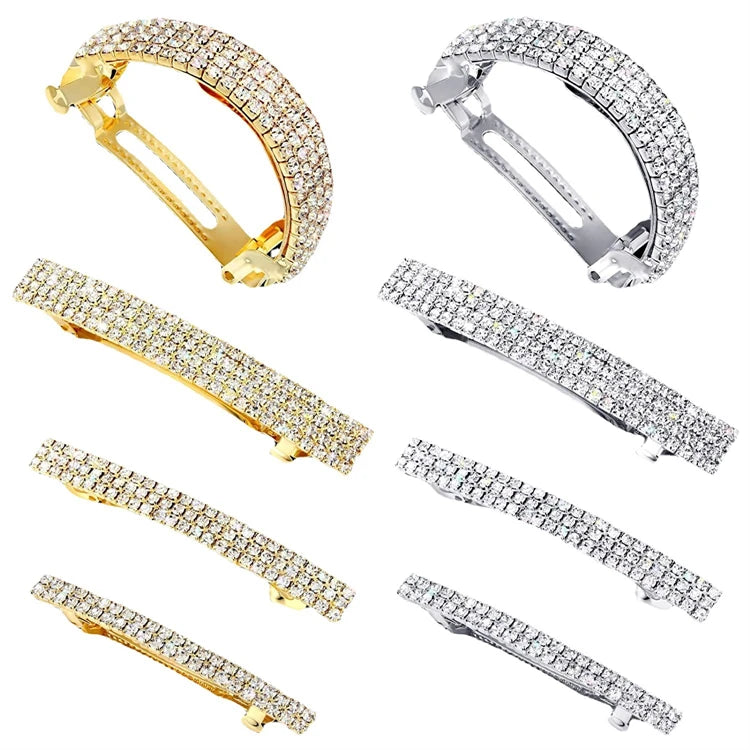 Handmade Silver Hair Clip with Bling Crystal Rhinestone Barrette Women's Hair Accessories