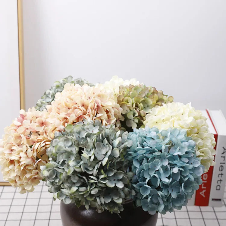 C-H016 Wholesale Faux Single Head Artificial White Blue Hydrangea Flowers for Wedding Home Party Decoration