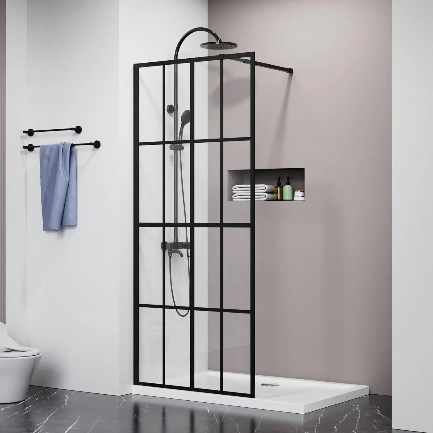 34" X 72" Shower Door Tempered Glass Framed Screen Walk-in Black