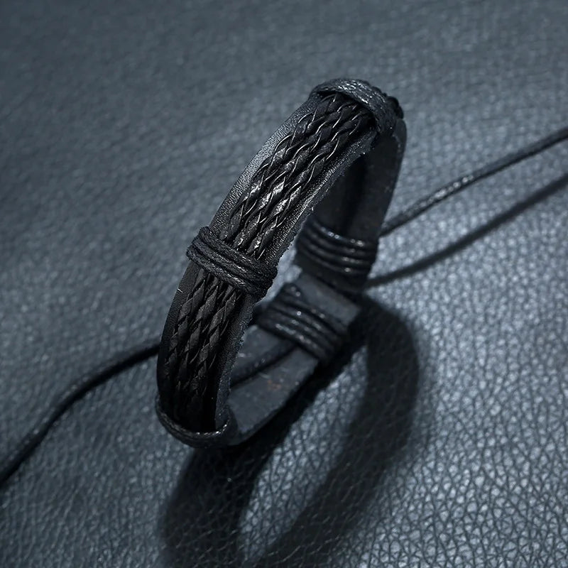 New Simple Wove Black Leather Braided Men's Bracelet Multilayer Fashion Jewelry Wristband Men Women Bangles