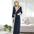 Long Hooded Fleece Bathrobe Autumn Winter Elegant Soft Breathable Women's Floor Length Luxury Nightgown Home Wear