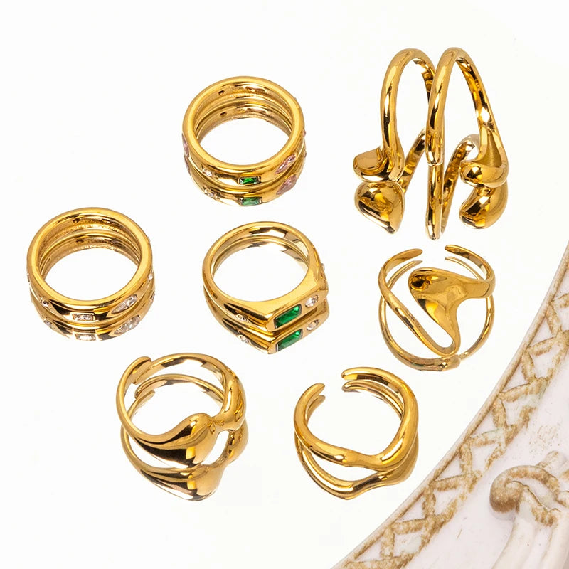 JUSNOVA 18k Gold Rectangle Irregular Cubic Zircon Rings Wholesale Classic Style Stainless Steel Earrings for Women Non Tarnish