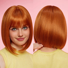 Orange Yellow Straight Synthetic Bob Wigs for Women Daily Party Cosplay Lolita Heat Resistant Fiber Hair