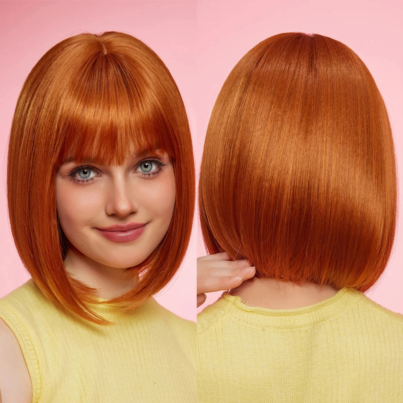 Orange Yellow Straight Synthetic Bob Wigs for Women Daily Party Cosplay Lolita Heat Resistant Fiber Hair