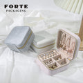 FORTE Luxury Velvet Fabric Custom Small Jewelry Storage Box with Customer's Logo Printed Zipper Travel Bag Custom Color