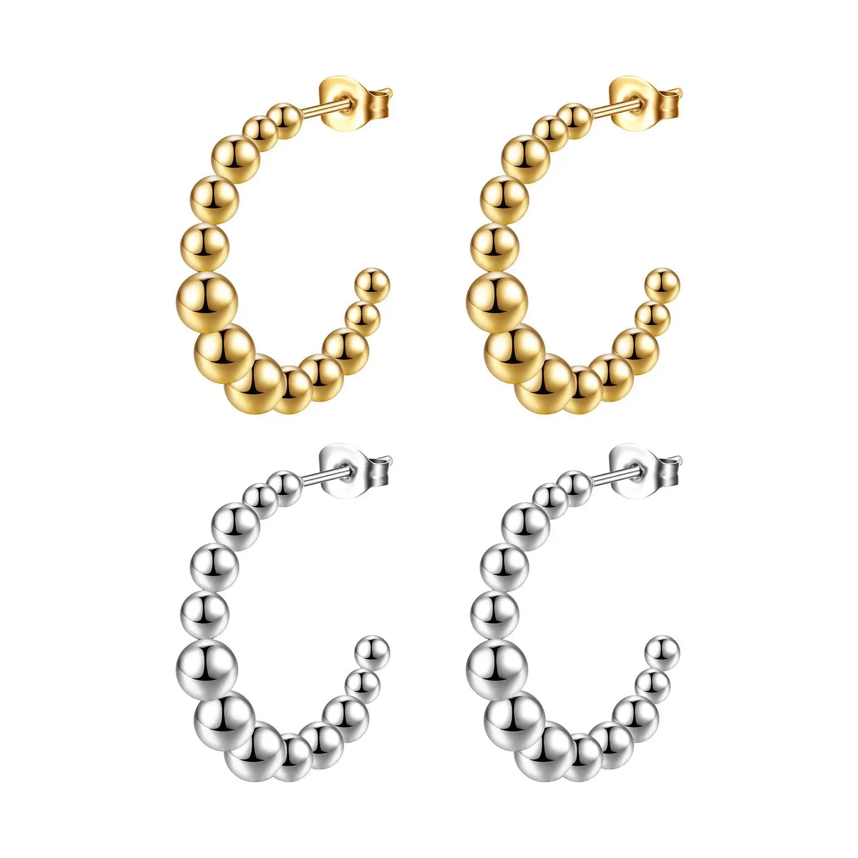 18K Gold Filled Stainless Steel Beads Hoop Earrings Women Earrings Gold Open Hoop C-Shape Delicate Handmade