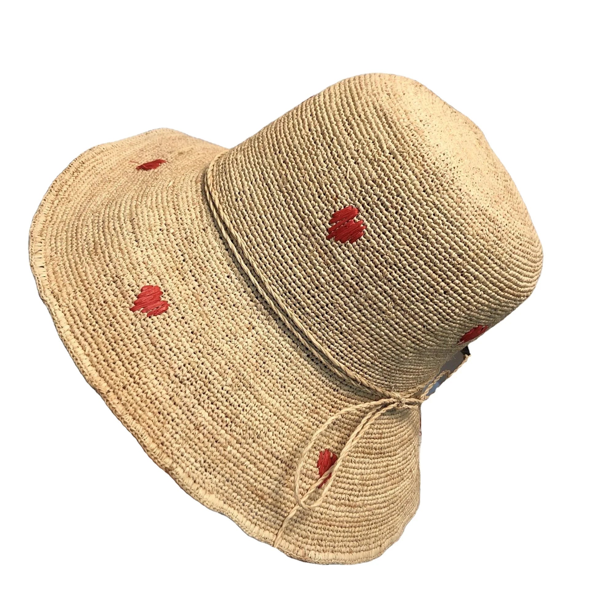 Sun Hats Women Red Hearts Embroidery Wide Brim Raffia Straw Summer Beach Hat Foldable Packable Hats for Women Travel Outdoor