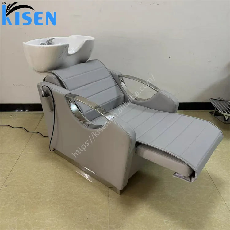 Kisen Hottest Luxury Barber Shop Hair Washing Chair Shampoo Chairs Shampoo Bed Beauty Salon Spa On Sale