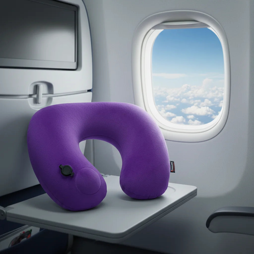 Adjustable U-Shape Inflatable Travel Pillow Basic Folding Airplane Car Flight Neck Cushion Portable PVC-filled Travel Pillow