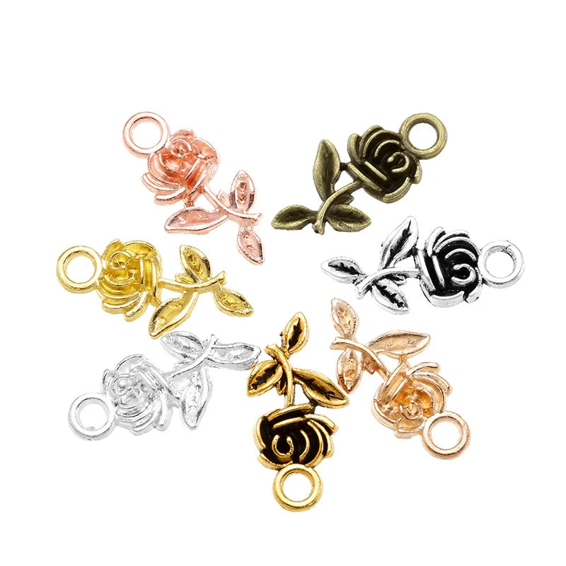 AA00241 Wholesale Charms Rose Flower Shape Pendant for DIY Jewelry Making Bracelet Necklace Accessories