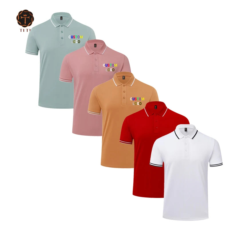 Men's Summer New Black White Short-Sleeved T-shirt Custom Logo Tiger Embroidery Loose Yards Lapel Polo Shirt Knitted Fabric