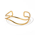 New Minimalist Stainless Steel 18k Gold Plated Wavy Line Cross Winding Open Bracelet Waterproof YF6074