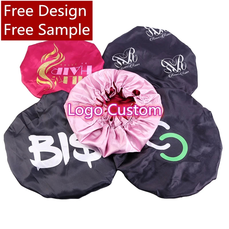NO MOQ Private Label Sample Free Custom Hair Women Bonnet Satin Silk Bonnets With Custom Logo